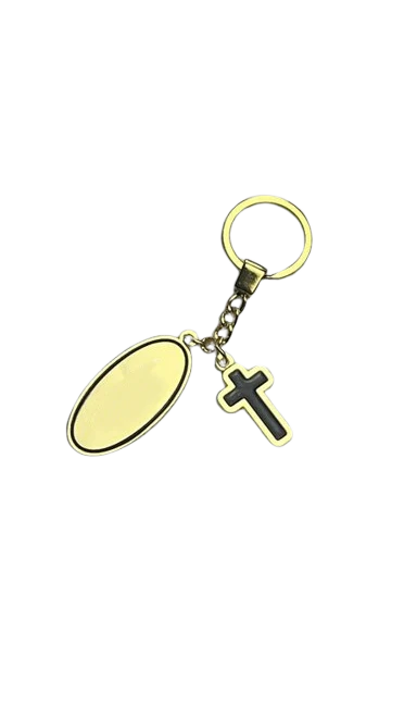 Gold Cross Oval Base Keyring